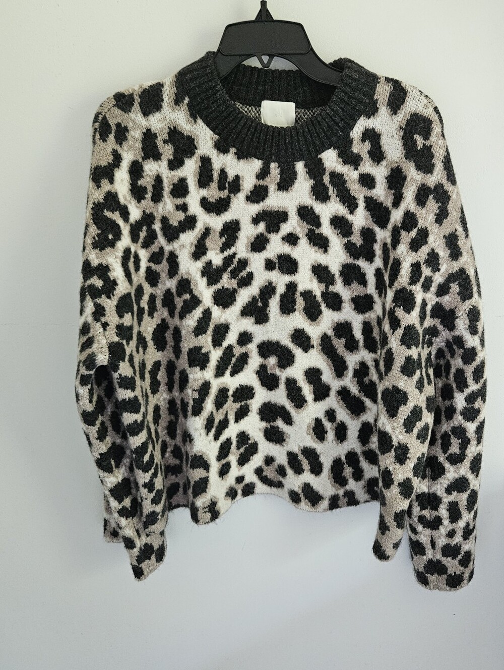 H&M Leopard Drop Shoulder Heavy Crewneck Sweater